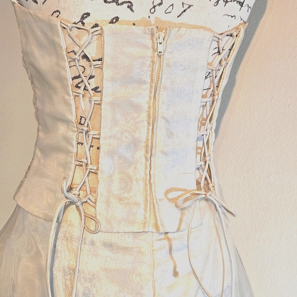 Y2K Creamy Pale Yellow & Gold Thread Organza Corset 2 Piece Prom Dress *READ* - Picture 6 of 11